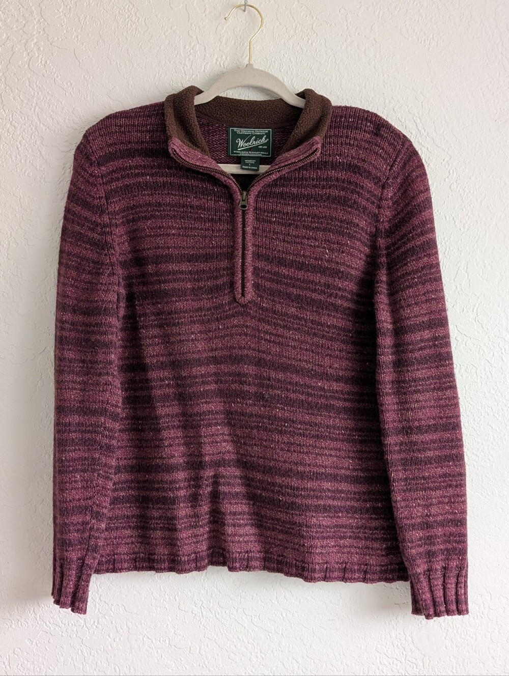 Woolrich Women's Zip-Front Knit Sweater in Plum and Brown